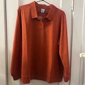 Comfort Corner Women's Long Sleeve Collared Polo Top in Burnt Orange XL
